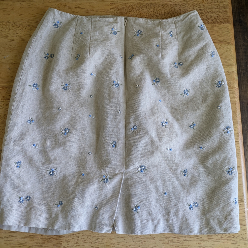Talbots Cream and Blue Mini Pencil Skirt Casual Resort Wear